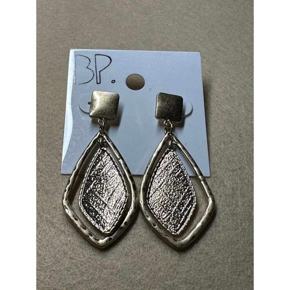 BP. Gold Tone Textured Diamond Drop Earrings Geometric Statement NWT New Boho